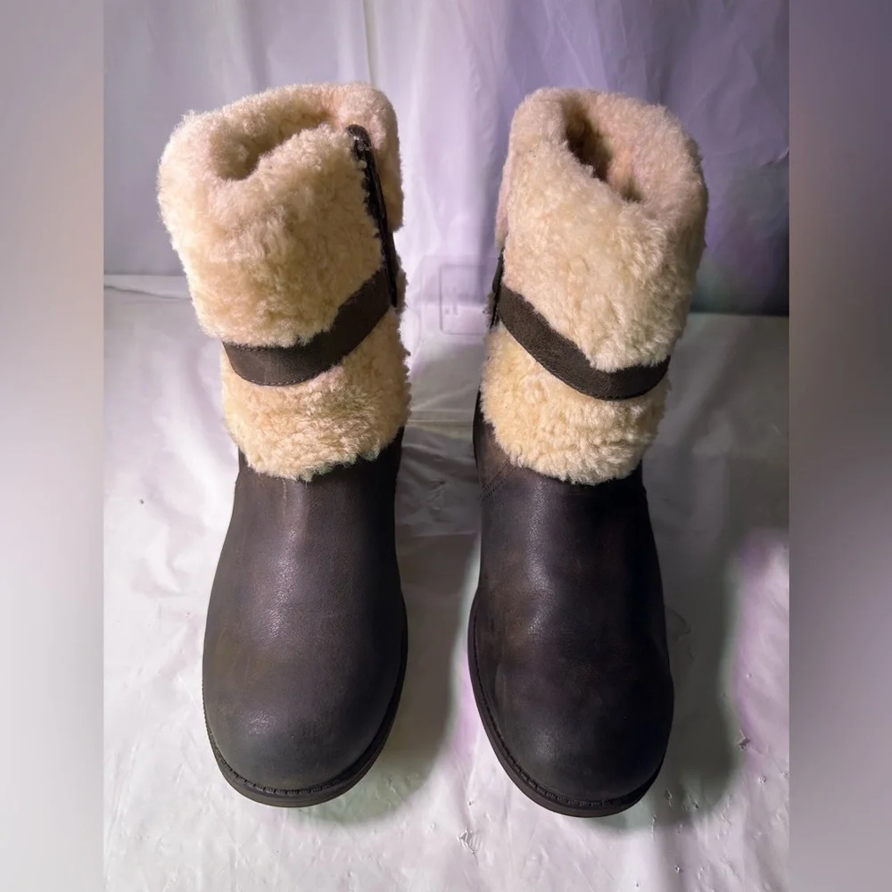 UGG Tan Shearling Buckle Boots